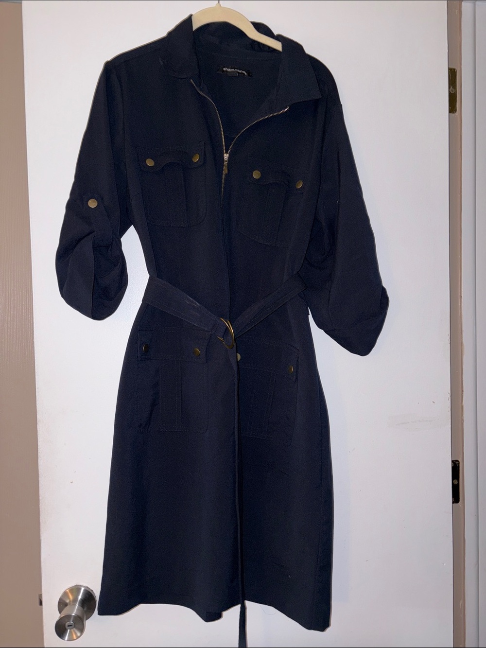 Sharagano Black mid-Sleeve Dress in Navy Blue